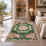 Pink Rose Mahjong Night Rug for Game Room Decor in a bedroom beside a window