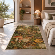 Autumn woodland path with toadstools rug in a bedroom beside a window
