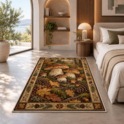 Porcini mushrooms in an autumn forest rug in a bedroom beside a window