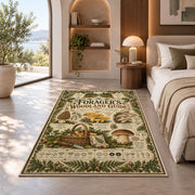 Vintage forager's woodland guide rug in a bedroom beside a window