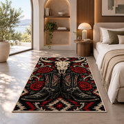 Western gothic boots rug in a bedroom with an arched window