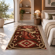 Lasso frame rug in a bedroom with an arched window
