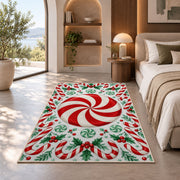 Peppermint Candy Swirl rug in a bedroom with an arched window