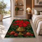 Poinsettia Brass Pot rug in a bedroom with an arched window