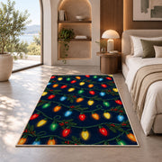 Vintage Christmas Lights rug in a bedroom with an arched window