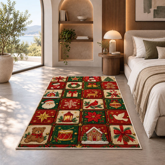 Advent Calendar Doors rug in a bedroom with an arched window