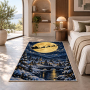 Santa Sleigh Full Moon rug in a bedroom with an arched window