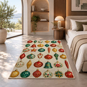 Vintage Glass Ornaments rug in a bedroom with an arched window