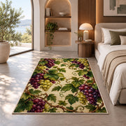 grapevine cluster rug in a bedroom with an arched window