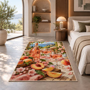 rose wine summer rug in a bedroom with an arched window