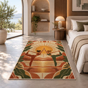 partner yoga boho rug in a bedroom with an arched window