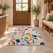 Volleyball Gear Pattern Rug in an entryway with a wooden door and bench
