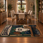classic baseball locker room scene area rug displayed in a dining room