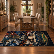 night stadium baseball collage area rug displayed in a dining room