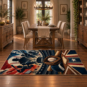 patriotic baseball star emblem area rug displayed in a dining room