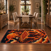 Fiery sports area rug in a dining room