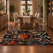 Mechanical Basketball Hoop Rug displayed in a dining room