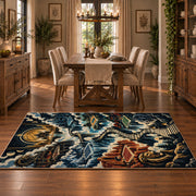 Mountain Basketball Court Rug displayed in a dining room