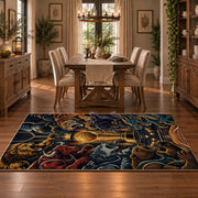 Golden Basketball Trophy Rug displayed in a dining room