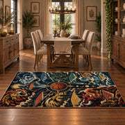 Cosmic Basketball Skyline Rug displayed in a dining room