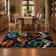 Cosmic Bridge Basketball Rug displayed in a dining room