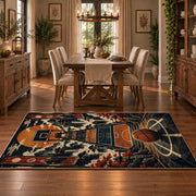 City Hoop Basketball Rug displayed in a dining room