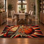 Exploding Basketball Hoop Rug displayed in a dining room