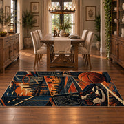 Oversized Basketball City Court Rug displayed in a dining room