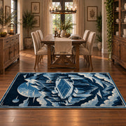 Icy Mountain Basketball Court Rug displayed in a dining room