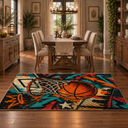 Graffiti Basketball Hoop Rug displayed in a dining room