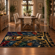 Golden Championship Trophy Basketball Rug displayed in a dining room