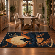 Sunset Street Basketball Silhouette Rug displayed in a dining room