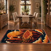 Desert Canyon Basketball Rug displayed in a dining room