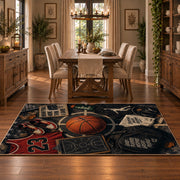 Dark Street Basketball Chalk Rug displayed in a dining room