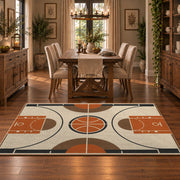 Minimal Basketball Court Diagram Rug displayed in a dining room