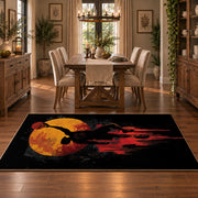 Melting Basketball Skyline Rug displayed in a dining room