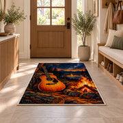 campfire guitar night rug in an entryway with a wooden door and bench