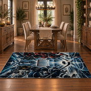 Electric Ice Hockey Puck Rug displayed in a dining room