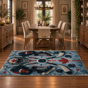 Maple Leaf Hockey Rink Rug displayed in a dining room