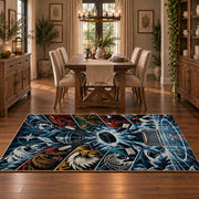 Hockey Goal and Players Collage Rug displayed in a dining room