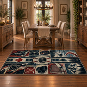 Hockey Arena Panel Collage Rug displayed in a dining room