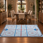 Classic Ice Hockey Rink Diagram Rug displayed in a dining room