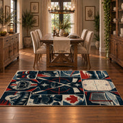 Hockey Rink Panel Collage Rug displayed in a dining room