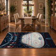 Ice Hockey Arena Stadium Rug displayed in a dining room