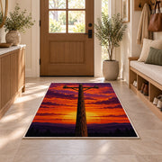 power line pole sunset rug in an entryway with a wooden door and bench