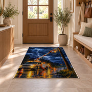 storm lineman bucket truck rug in an entryway with a wooden door and bench