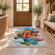 Teddy Bear Pilot Rug in an entryway with a wooden door and bench