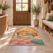 Kids Reading Tent rug in an entryway with a wooden door and bench