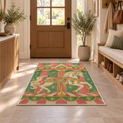 Carousel Horse Rug in an entryway with a wooden door and bench