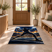 Quarterback Stadium Lights rug in an entryway with a wooden door and bench